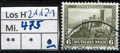 Los H21121: Deutsches Reich Mi. 475, gest.