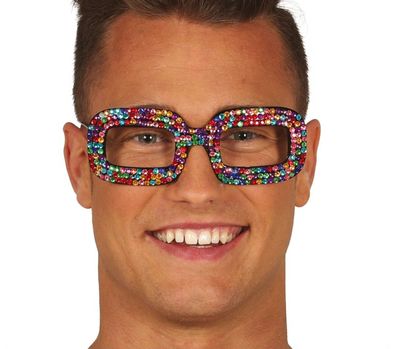 bunte Pop Brille mit bunten Glitzersteinen Disko Party Fasching Karneval