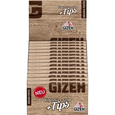 GIZEH Brown King Size Slim + Tips 26x34 Blatt Drehpapier