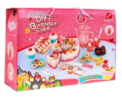 Großes Geburtstagsparty-Set für Kinder ab 3 Jahren, Spielzeugkuchen und Süßigkeite...