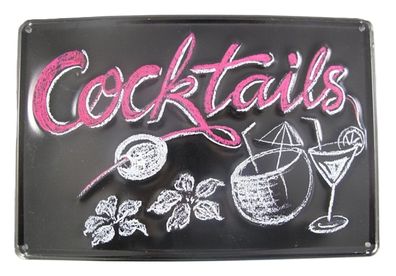 Blechschild, Reklameschild Cocktails, Cocktailbar, Kneipen Wandschild 20x30 cm