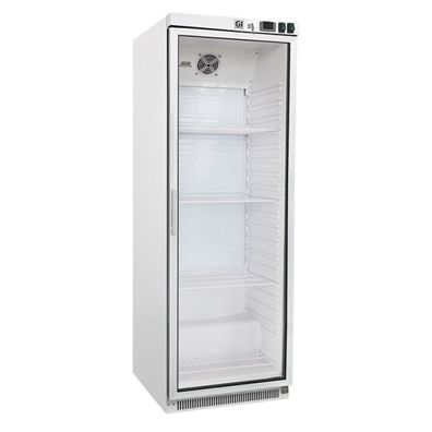 GI Kühlschrank aus weißem Stahl mit Glastür 400 Liter, statisch gekühlt mit Ventil...