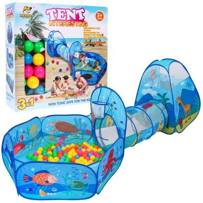 3in1-Spielplatz für Kinder 3+ Zelt mit Tunnel + Trockenbecken + Bälle + Basketball