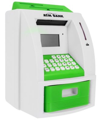 Geldautomaten-Sparschwein für Kinder ab 3 Jahren, grün. Interaktive Funktionen + ...