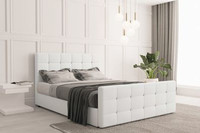 Boxspringbett mit bettkasten und matratze, Schlafzimmerbett ROMA Kunstleder Weiß