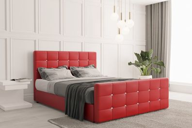 Boxspringbett mit bettkasten und matratze, Schlafzimmerbett ROMA Kunstleder Rot