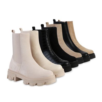 VAN HILL Damen Stiefeletten Plateau Boots Stiefel Profil-Sohle Schuhe 835598