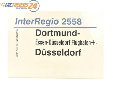 E244 Zuglaufschild Waggonschild InterRegio 2558 Dortmund - Essen - Düsseldorf