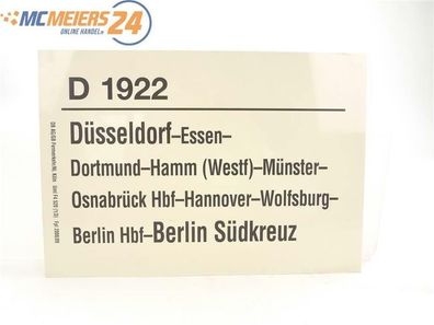 E244 Zuglaufschild Waggonschild D 1922 Düsseldorf - Hannover - Berlin-Südkreuz