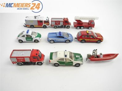 Siku 8x Modellauto Polizei Polizia Feuerwehr Leiterwagen + Boot 1:55 u.a. E437