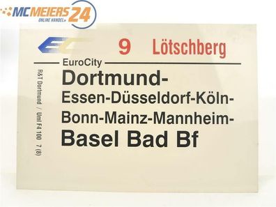 E244 Zuglaufschild Waggonschild EuroCity EC 9 "Lötschberg" Dortmund - Basel Bad