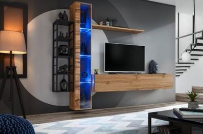 Braun Designer Wohnwand Luxus Wohnzimmer Möbel Komplette Set Sideboard Möbel