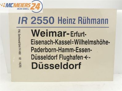 E244 Zuglaufschild Waggonschild IR 2550 "Heinz Rühmann" Weimar - Düsseldorf