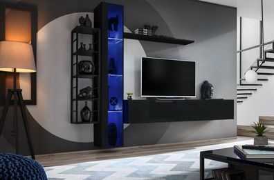 Wohnwand Schwarz Designer TV-Ständer Wohnzimmermöbel Möbel Komplette Sideboard