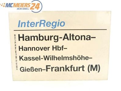 E244 Zuglaufschild Waggonschild InterRegio Hamburg-Altona - Frankfurt (M)