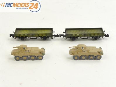 E320 Arnold N 2x Güterwagen Niederbordwagen mit 2x Panzerwagen DR