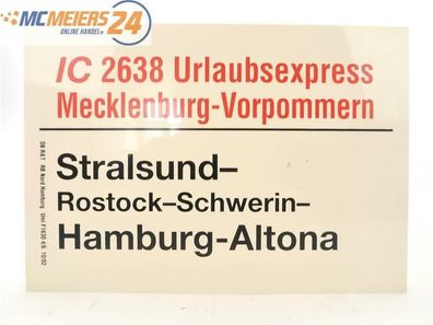 E244 Zuglaufschild Waggonschild IC 2638 Urlaubsexpress "Mecklenburg-Vorpommern"