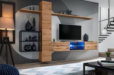 Luxus Wandschrank Möbel Einrichtung Wohnzimmermöbel Braun 3x Wand Regale