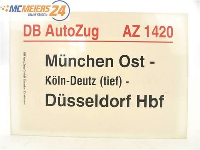 E244d Zuglaufschild Waggonschild DB AutoZug AZ 1420 München Ost - Düsseldorf Hbf