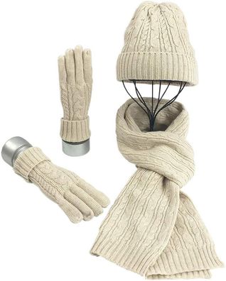 Warmiehomy Mütze, Schal & Handschuh-Sets für Frauen Damen Beige