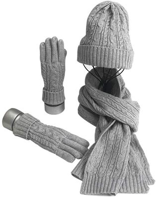 Warmiehomy Mütze, Schal & Handschuh-Sets für Frauen Damen Grau