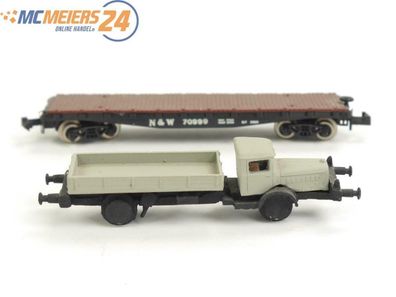 E320 Minitrix N 3245 US Güterwagen Flachwagen N & W 70999 mit Kehi Schienen-LKW