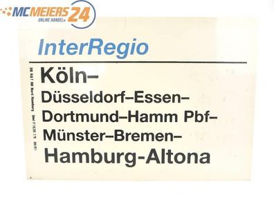 E244 Zuglaufschild InterRegio Köln - Düsseldorf - Dortmund - Hamburg-Altona