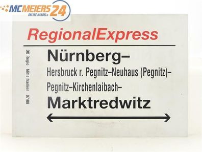 E244 Zuglaufschild Waggonschild RegionalExpress Nürnberg - Marktredwitz - Furth