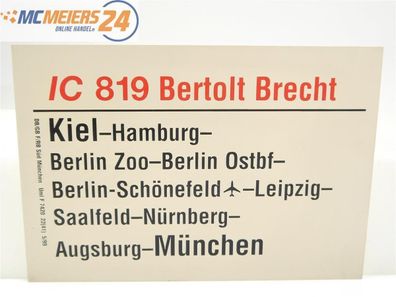 Zuglaufschild Waggonschild Kiel - Berlin - Saalfeld - Augsburg E510