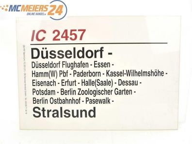 E244 Zuglaufschild Waggonschild IC 2457 Düsseldorf - Hamm - Berlin - Stralsund