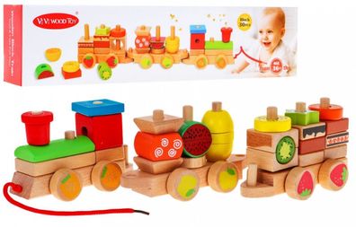 Holzlokomotive mit Sortierern für Kinder ab 3 Jahren, sensorisches Spielzeug + 27 ...