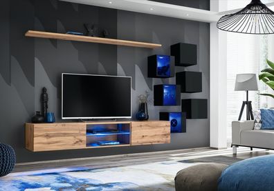 Wohnwand Braun Regale Sideboard Wand Schrank Luxus Neu TV-Ständer Holzmöbel