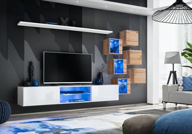 Neu Komplett Set 8tlg Wandschrank Luxus Sideboard TV-Ständer Wand Regale