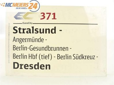 E244 Zuglaufschild Waggonschild EuroCity EC 371 Stralsund - Berlin - Dresden