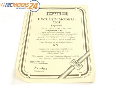 E398 Faller N 232201 Zertifikat für Gebäude Bausatz Sägewerk