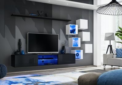 Modern Komplett Wohnwand Wand Regale Luxus Designer Set Wohnzimmermöbel