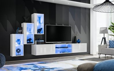Wohnwand Luxus Neu Wohnzimmer Set 210 cm Einrichtung Wand Regale Modern