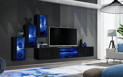 Luxus 3x Wandschrank Möbel Einrichtung Wohnzimmermöbel Schwarz Wand Regale