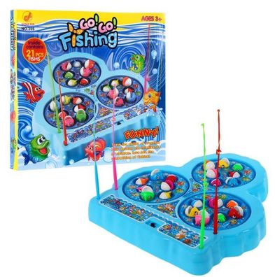 Angel-Arcade-Spiel für Kinder ab 3 Jahren, blau + 21 bunte Fische + 4 Angelruten ...