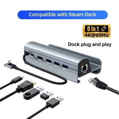 Steam Deck Dock Station TV Basis Stehen 6 in 1 Hub Aluminium Legierung Halter Do