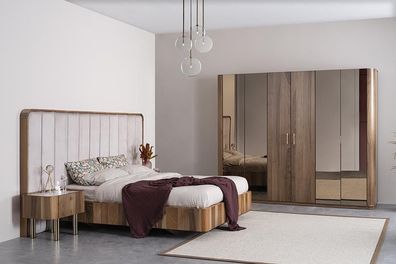 Luxus Schlafzimmer Komplett Polster Möbel Doppel Bett Moderne Kleiderschrank