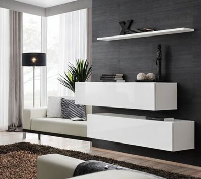 Garnitur Weiß Set 3tlg Komplett Wandschrank Wohnwand Wand Regal Modern Design