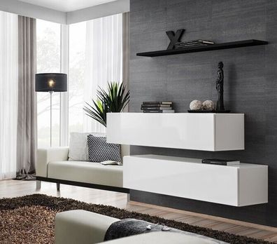 Modern Garnitur Wohnwand Wand Regal Wandschrank Weiß Luxus Einrichtung Designer
