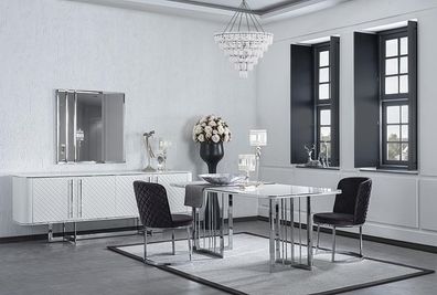 Esszimmer Möbel Luxus Komplett Esstisch Sideboard mit Spiegel Design 4? Stühle