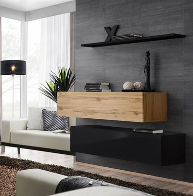 Wohnzimmermöbel Luxus Wohnwand 130 cm Designer Garnitur Set 3tlg Wandschrank
