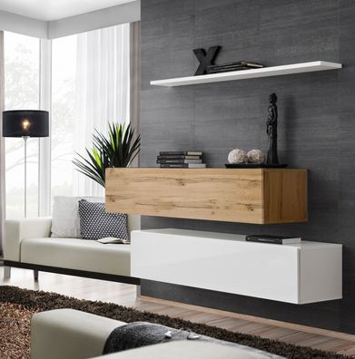 Wohnwand 130 cm Designer 2x Wandschrank Garnitur Set Möbel Holz Wohnzimmer