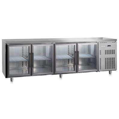 Marecos Softline Edelstahl Kühltisch 600mm tief mit 4 Glastüren