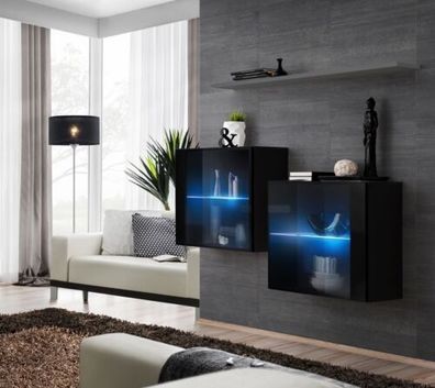 Wohnwand Holz Möbel Einrichtung Luxus Designer Komplette Set 3tlg. Wand Regal