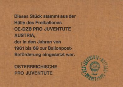 Ballonpost Österreich Echtes Stück aus Ballon OE-DZB Pro Juventute Austria