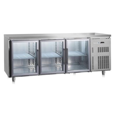 Marecos Softline Edelstahl Kühltisch 600mm tief mit 3 Glastüren